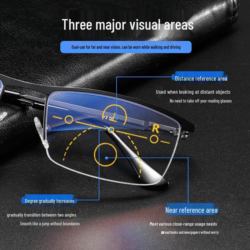 GOGOSOON Men's German Lens Progressive Photochromic Anti-Blue Reading Glasses