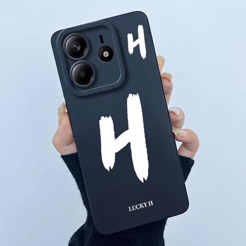 For Xiaomi Redmi Note 14 5G Cover Case Lucky Initial Letter Couple Silicone Soft Matte Phone Bumper for Redmi Note14 5G Casing