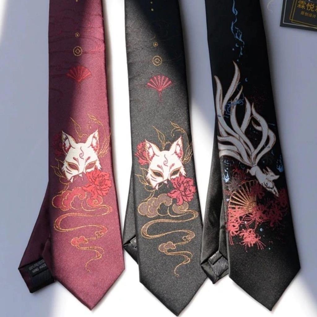 [AiO JAPAN] Necktie, Japanese Pattern, Black Nine-Tailed Fox, Gift, Small Gift, Present