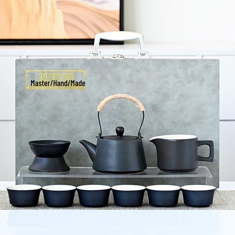Coarse Pottery Kung Fu Tea Set with Lifting Beam Pot