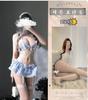 Sexy lingerie lace up emotional halter maid cute lace cosplay blue grid maid uniform