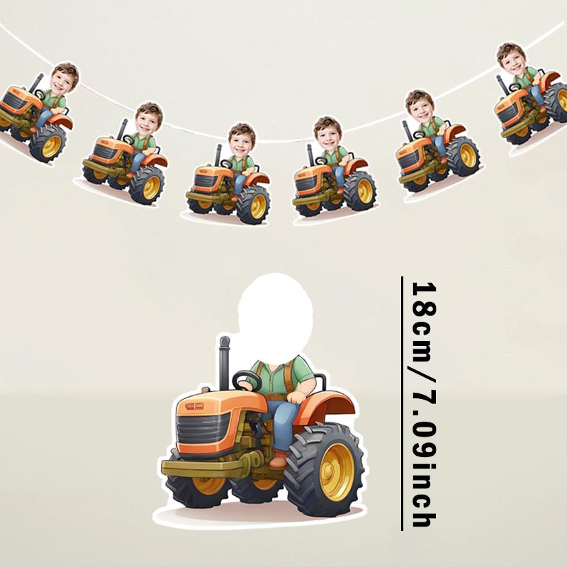 6Pcs/12pcs Birthday Customizable Portrait Digger Tractor Hard hat Pattern Banner Children Birthday Parties Cute Banner Decor