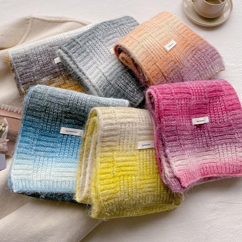 Containing wool gradual change age-reducing girl wind new scarf women's winter versatile knitted wool scarf men