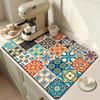Retro-Blumenfliesen-Küchen-Abtropfmatte Arbeitsplatten-Trockenmatte Esstisch Hitzebeständige Matte