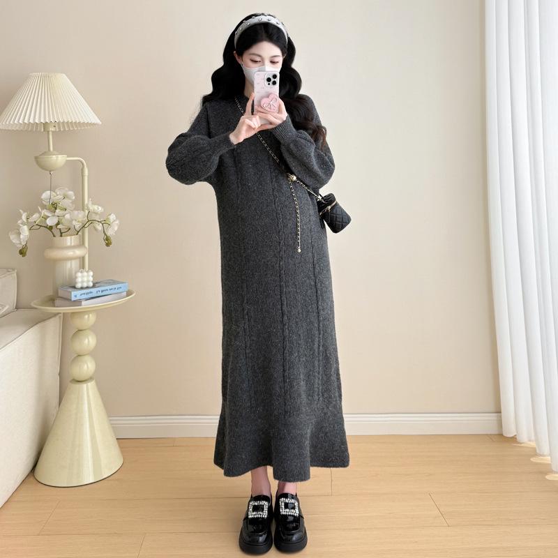 

Elegant Maternity Knit Sweater & Fishtail Skirt Set - Sparkle, Slimming, Fall/Winter 2025 L сірий колір