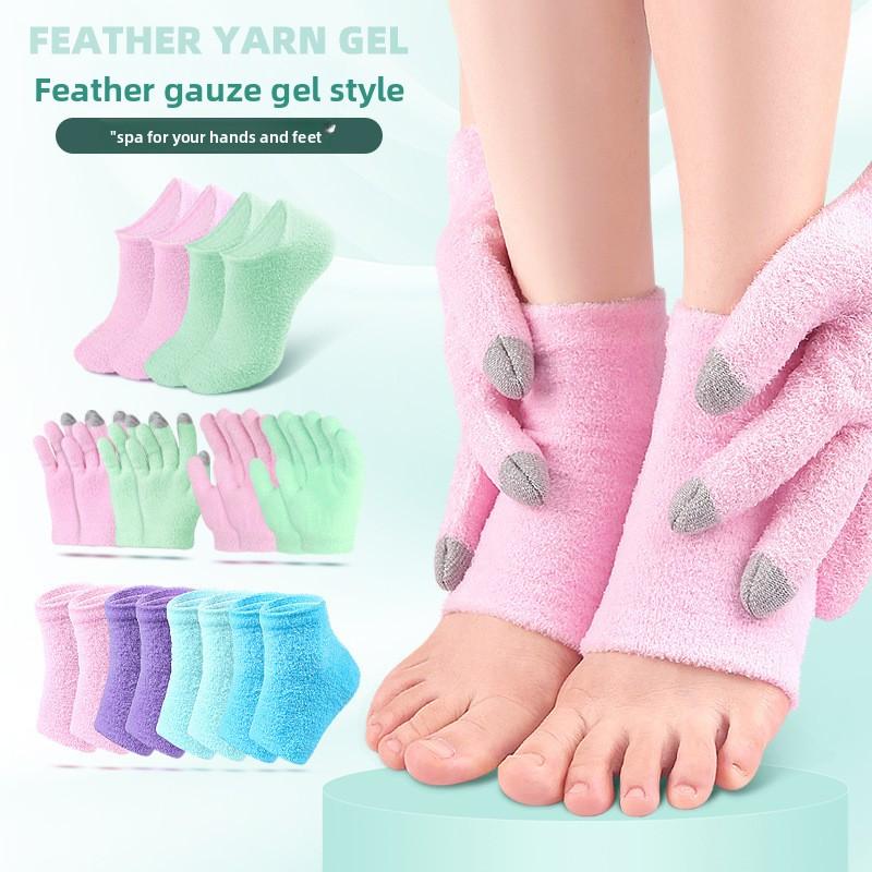 Feather Yarn Gel Heel Socks Hand and Foot Gel Touch Screen Gloves Plant Full Socks Five-finger Gloves