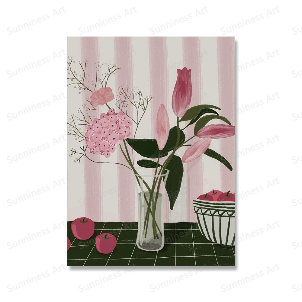 Japanese Lucky Cats Wall Art Botanical Flowers Vase Poster And Print Abstract Animal Pictures for Home Bedroom Living Room Decor