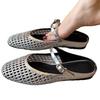 Sheepskin version~ retro handmade hollowed bag head half slippers women's 2025 summer outer wear breathable inner height increase cool slippers
