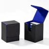 OSKOE Deck Trading Card Magnetic PU Holds 100 Vertical Large Sleeve Compatible Case, Case, Closure, Leather, Cards, Entry, Capacity, (Black/Blue)