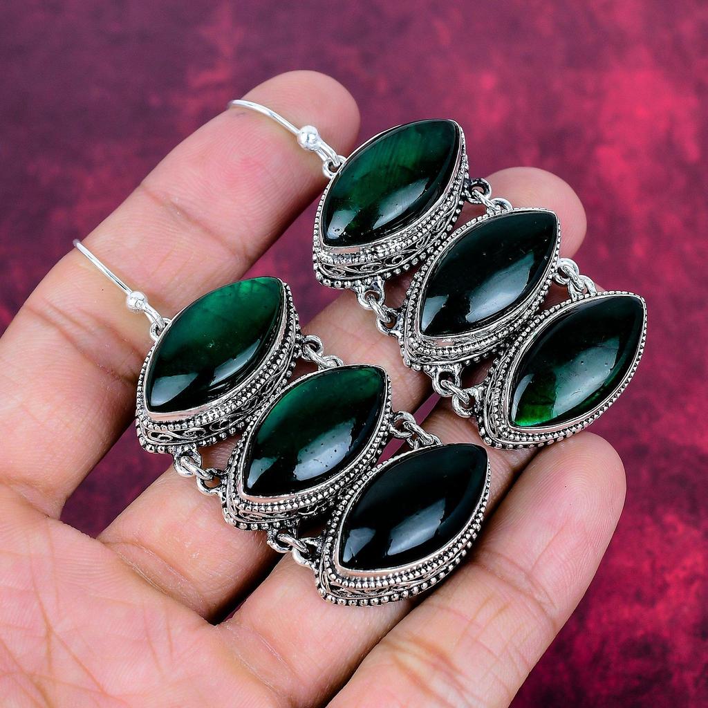 Green Flash Labradorite 925 Solid Sterling Silver Earrings, Handmade Gemstone Earrings Jewelry, Gifts For Wife Brand New Earrings