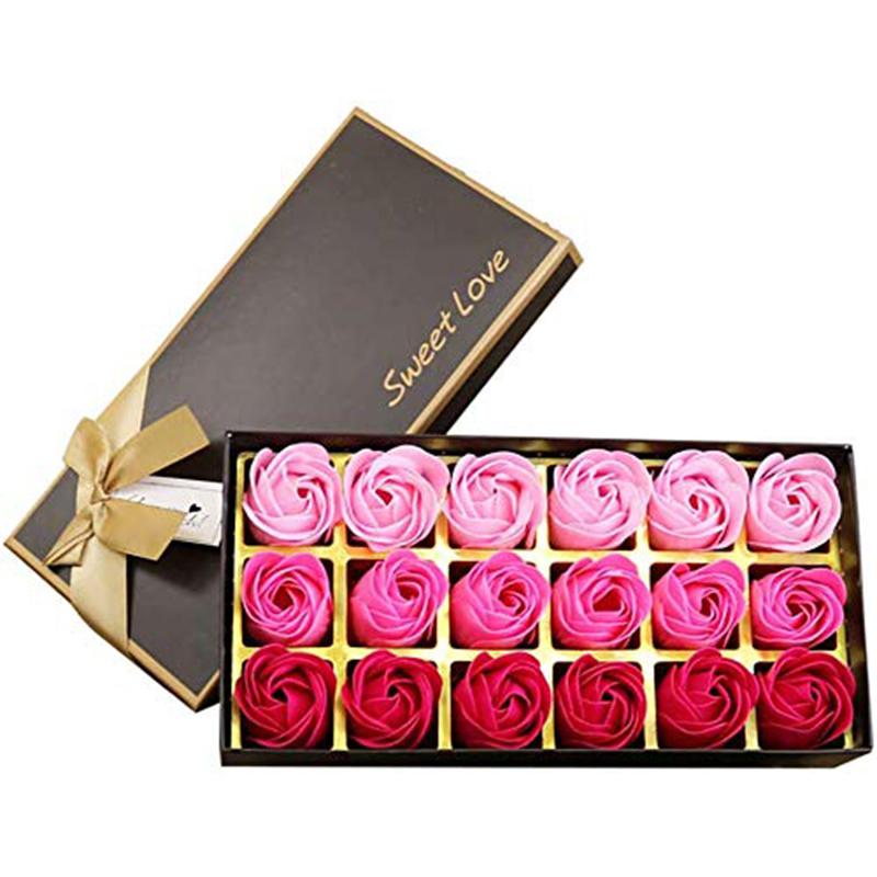 18Pcs Soap Rose Romantic Scented Bath Soap Flowers Home Decor Fake Flower Wedding Pink Petal Valentine's Day Christmas Gift Box