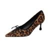 2026-1 Scarpe singole a punta con tacco alto europee e americane da donna, nuova moda, bocca leggera, sexy, stampa leopardata, fiocco, scarpe singole, scarpe da donna