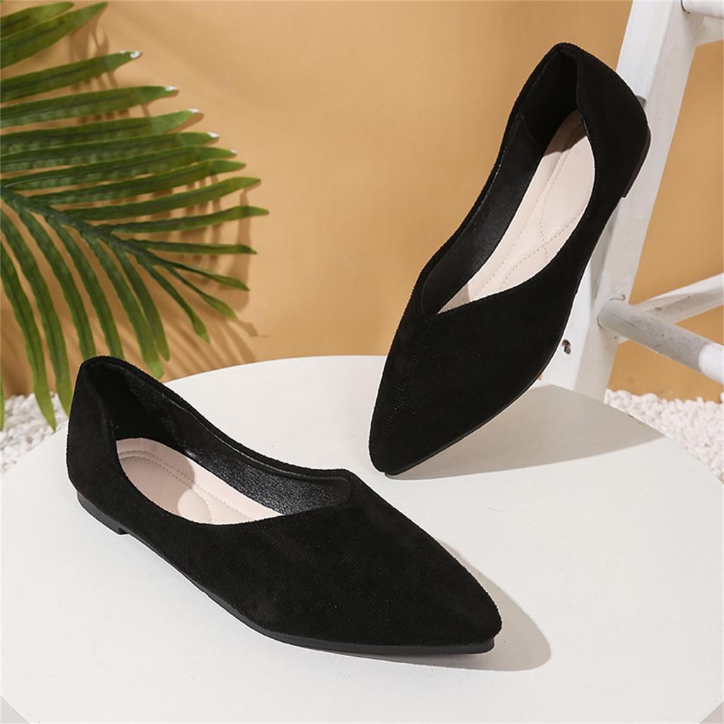 Women's Fashion Shallow Flat Shoes Candy Color Flock Ballet Flats Summer Pointed-Toe Soft-Soled Comfortable Shoes
