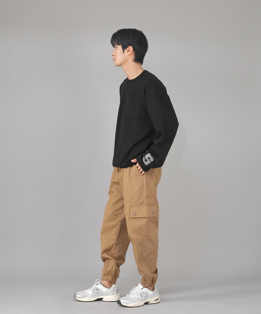 Seinteukeulu Snap Button Wide Cargo Jogger Pants Swc-361 Camel