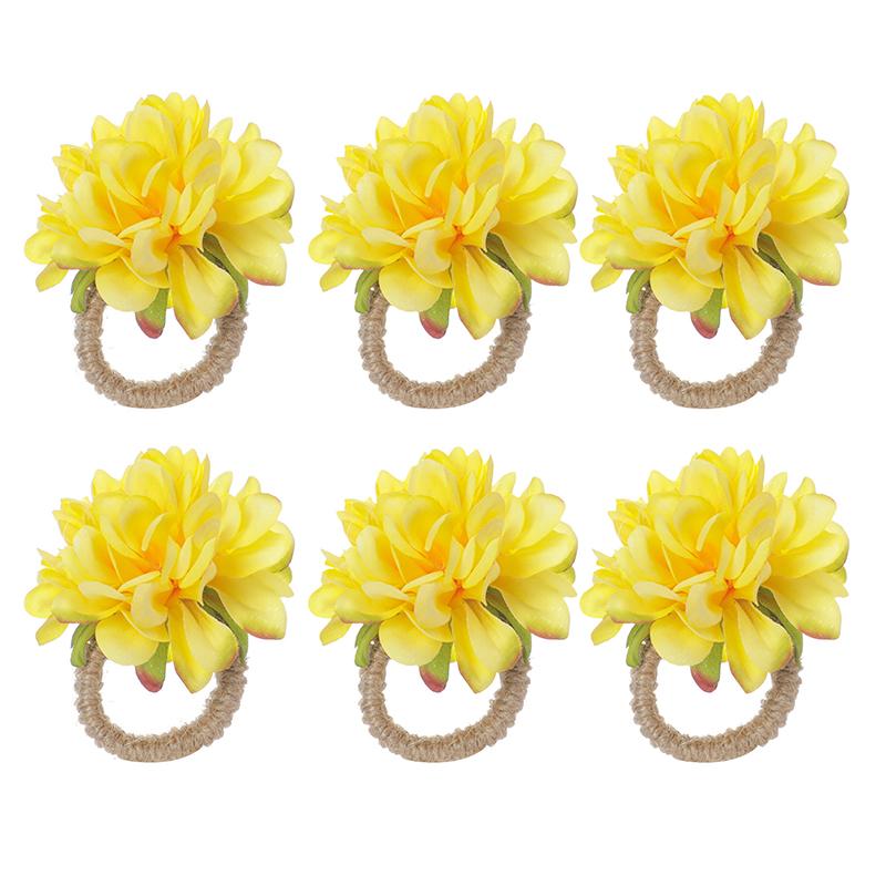 

6 шт. Кільця-тримачі для серветок у вигляді квітів, штучні квіткові кільця для серветок, кільця для серветок ручної роботи у вигляді квітів, прикраса столу для весілля жовтий