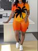 Abstract code European and American women's clothing butterfly printing T-shirt shorts set sports suit