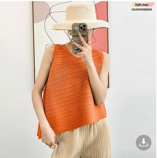 2024 Damen Sommer Mode Unregelmäßiges Plissee Ärmelloses Top