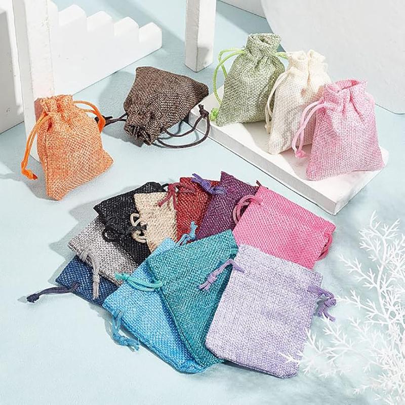 10/5Pcs Jute Drawstring Natural Burlap Bag Jute Gift Bags Multi Size Jewelry Packaging Wedding Diy Burlap Bags Customizable Logo