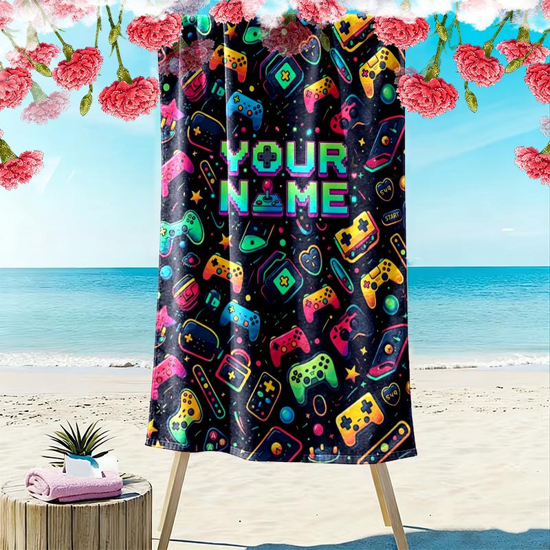 Name Custom Gamer Print Beach Towel, Large Soft Quick Dry Towel for Beach Camping Swimming
