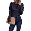 Women's Blouse Autumn and Winter High Stretch Round Neck Slim Bubble Sleeve Long Sleeve Top