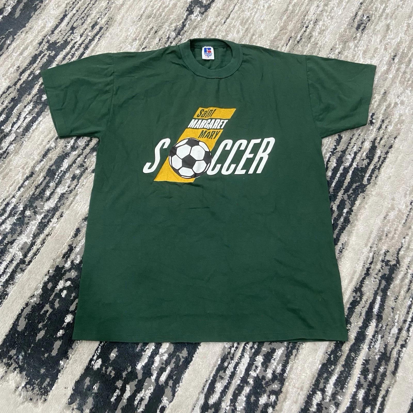Vintage 90s Russell Athletic Saint Margaret Mary Soccer #78 Green Made USA Sz M 4XL