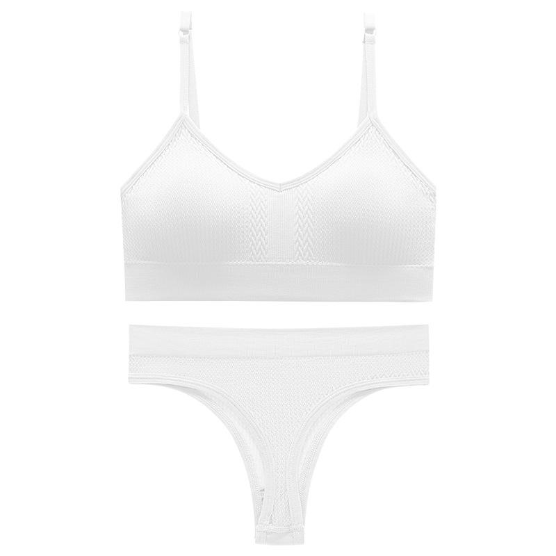 Underwear Set Female Thin Section Large Size Without Steel Ring Sexy Halter Beauty Undershirt Adjustable Small Breasts Gathered French Bra Set