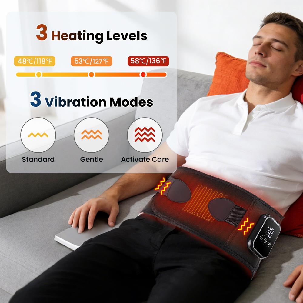 Cordless Heated Vibration Waist Belt Massager Lumbar Decompression Lower Back Brace Muscle Relax Support for Back