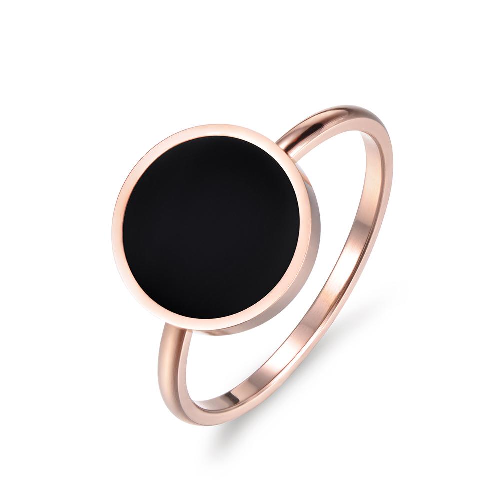 JeeMango Trendy OL Style Anniversary Ring For Women Girls 10/12mm Black Acrylic Stone 316L Stainless Steel Rings Jewlery R19048