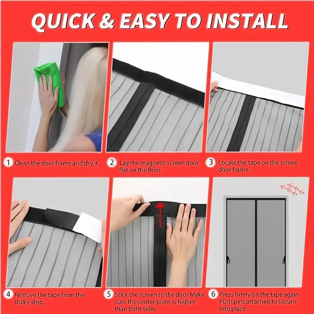 Modern style polyester door curtain, magnetic closing design, grey mosquito screen, suitable for bedroom, etc