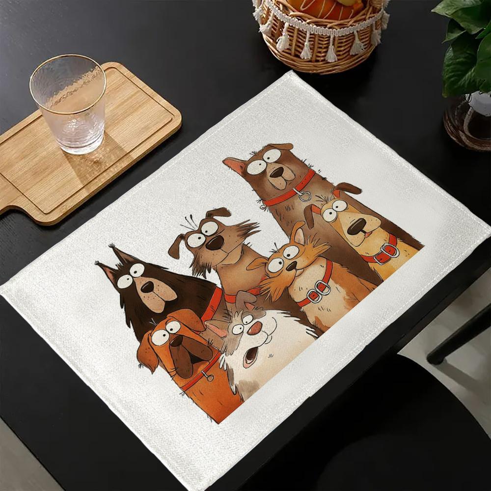 

6PC Adorable Cartoon Dog pattern Placemat,Heat Resistant Placemats for Dining Tables, Mats Indoor Floral Butterfly 7.3 6PC 30X45CM