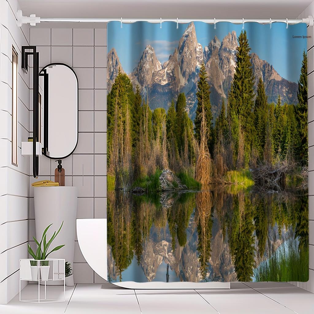 Mountain Reflection Bath Curtain - Majestic Peaks & Serene Lake,Waterproof Home Decor Adds Nature'S Tranquility To Your Bathroom