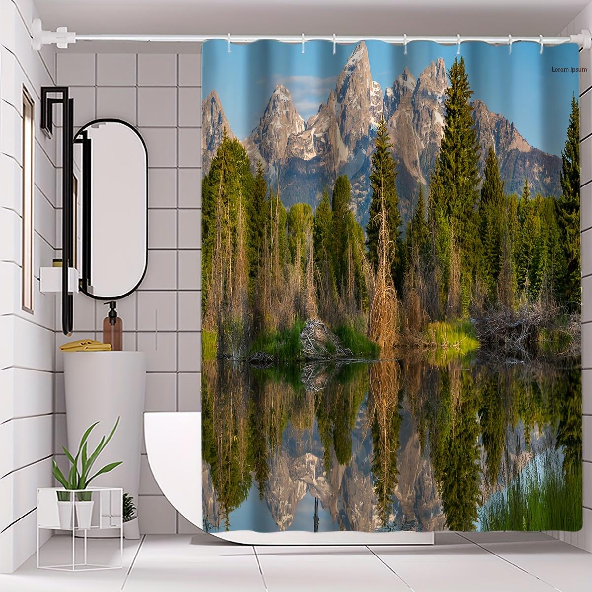 

Mountain Reflection Bath Curtain - Majestic Peaks & Serene Lake,Waterproof Home Decor Adds Nature s Tranquility to Your Bathroom W90XH180cm