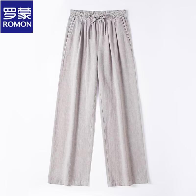 ROMON Women's Cotton Linen Wide-Leg Straight Pants