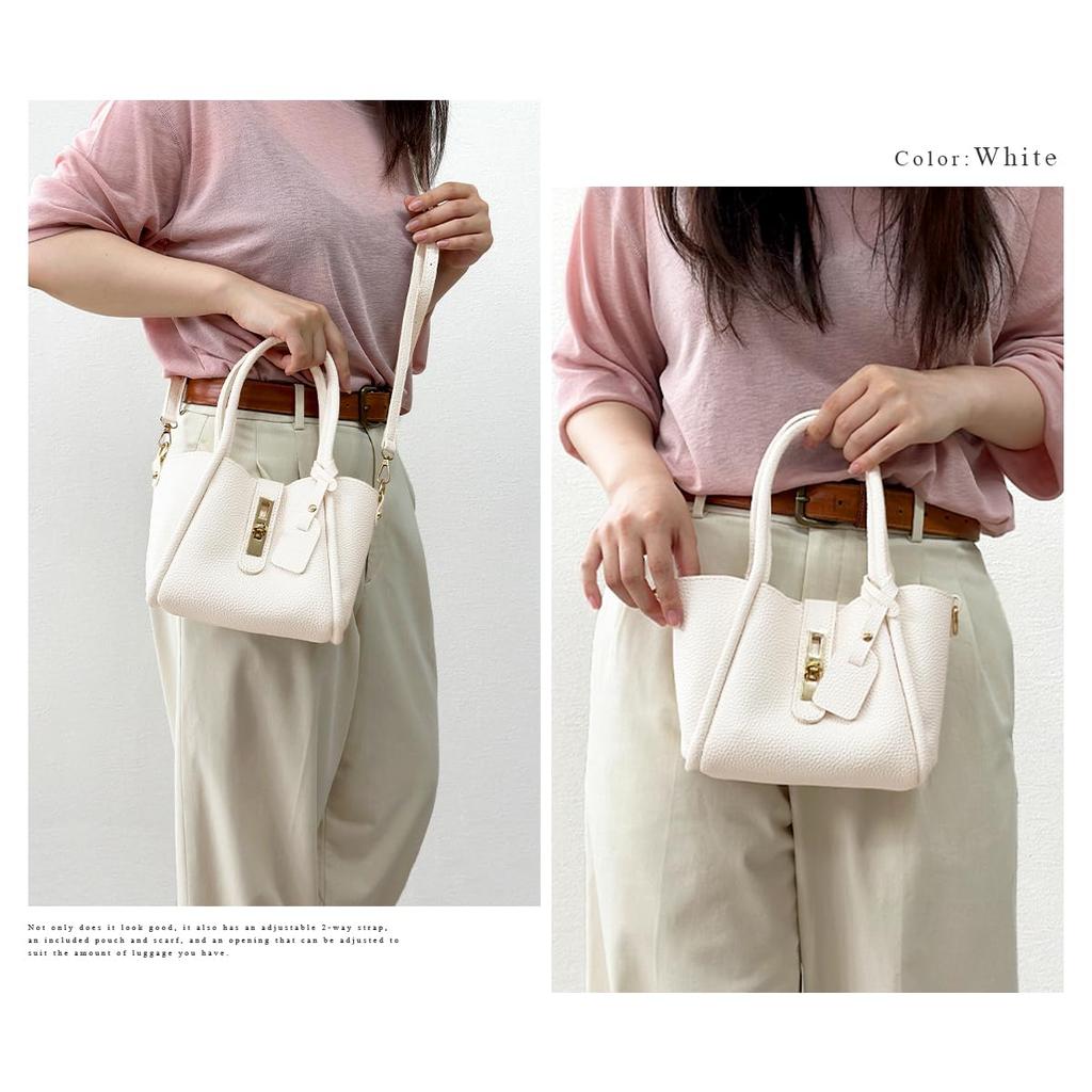 Gisele Women's Mini Shoulder Bag, Small, Lightweight, 2-Way, Handbag, Crossbody Pouch, Scarf, Leather-Look Black (White)