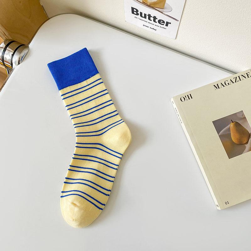 Socks, Dopamine Contrast Striped Socks, Wear Pure Cotton Piles Of Socks