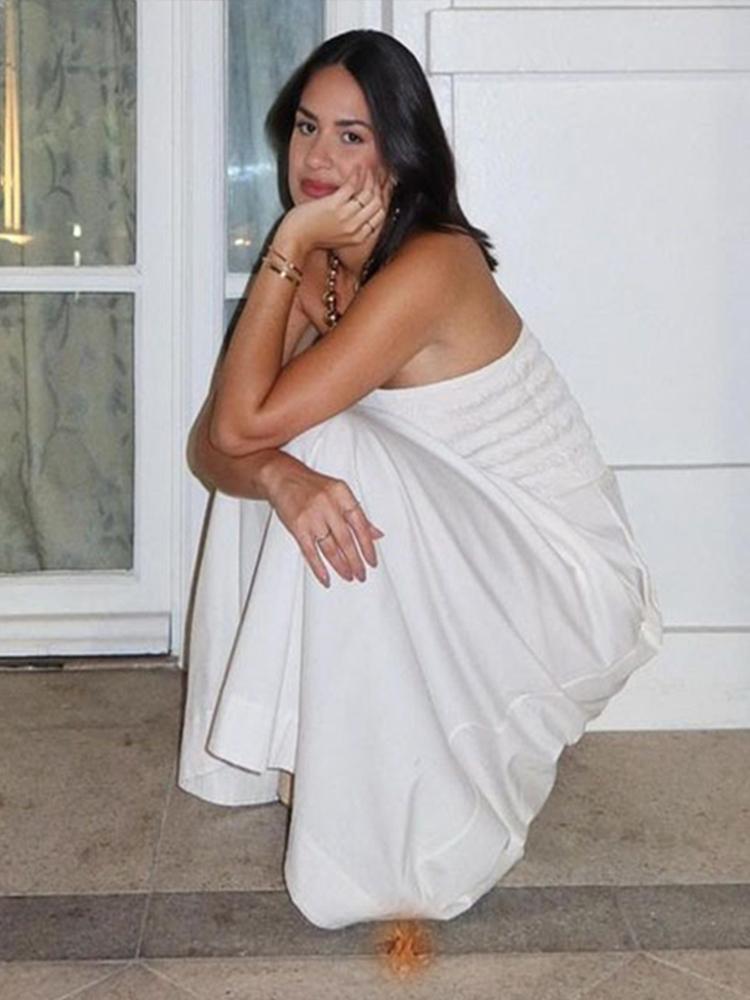 Полосатое платье миди без бретелек — фото 3