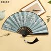 Hanfu Fan for Boys, Chinese Style 8inch Plastic Fan with Tassel Pendant, Trendy Folding Fan for Children, Silk Cloth, Ancient Style, Tear-Resistant