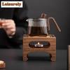 Set Scaldino Quadrato in Legno di Noce Teiera con Manico Laterale in Vetro per la Casa Base Riscaldante per Infusione Tè Bollitore per Tè Cerimonia del Tè Kung Fu