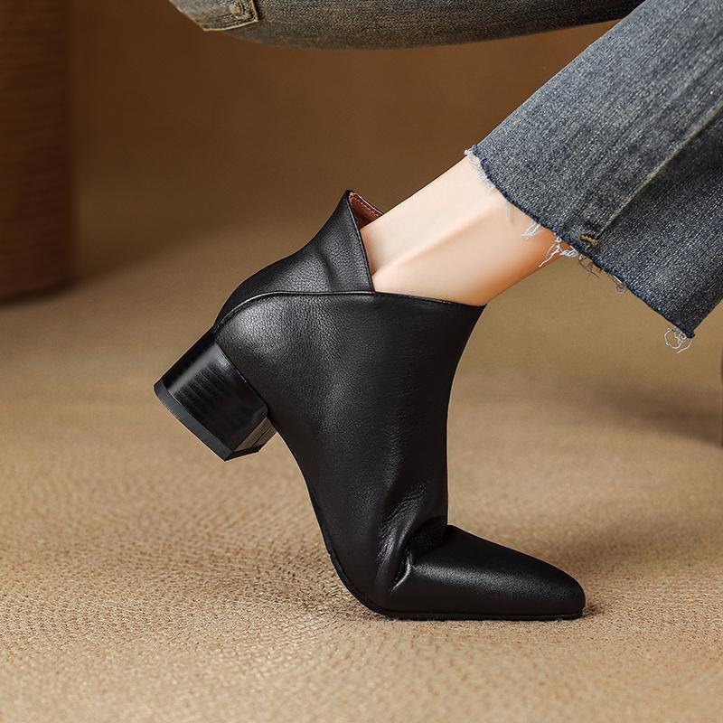 Fashion 2025 New Autumn Women Boots Genuine Leather Women Shoes Pointed Toe Chunky Heel Shoes Modern Ankle Boots Concise Chelsea Boots
