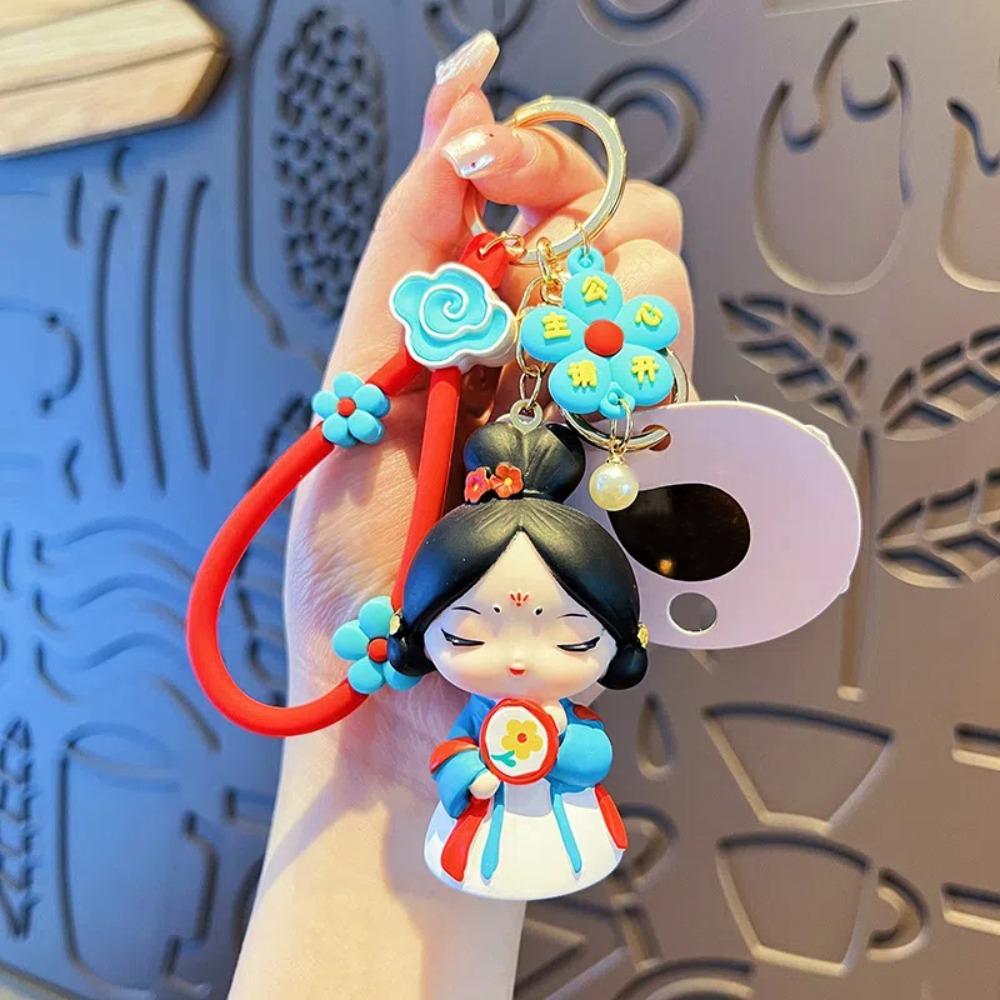 Silicone Rubber Chinese Style Keychain Bag Hanging Car Key Ring Cartoon Dolls Pendant Gifts