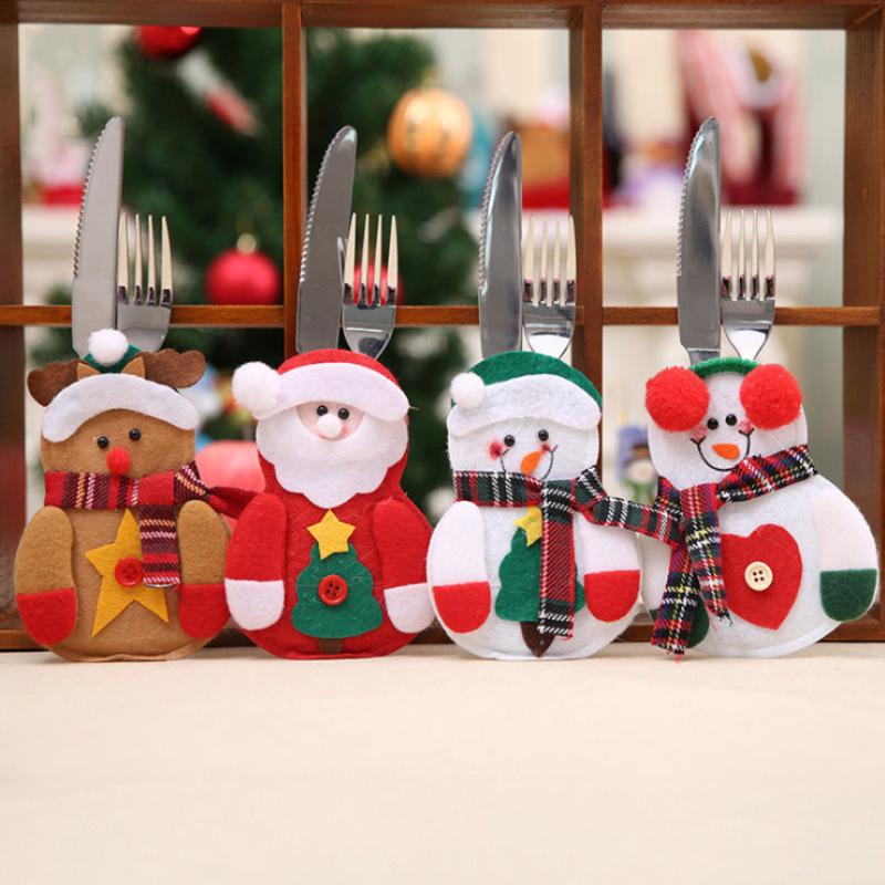 4pcs Christmas Decorations Snowman Kitchen Tableware Holder Bag Party Gift Xmas