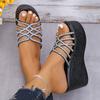 Fashion Fashion Women's Platform Wedge Sandals Rhinestone Cross Strap Thick Sole Slippers Woman Summer High Heel Slide Sandalias Mujer