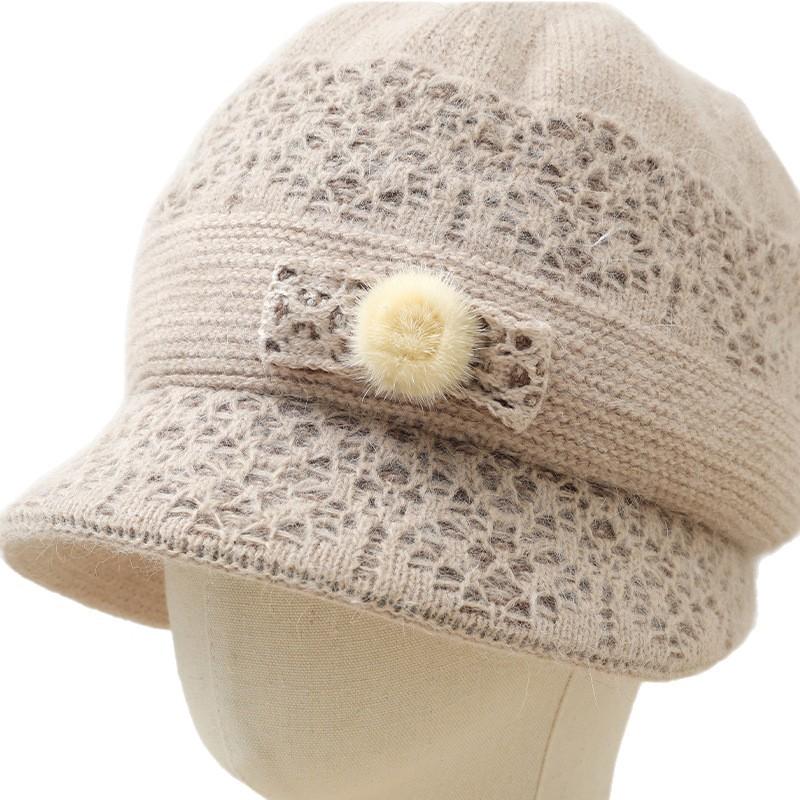 New Autumn and Winter Two Color Plush Bow Warm Basin Hat Versatile Bright Silk Rabbit Hair Basin Hat Can Scarf Cold Proof Set