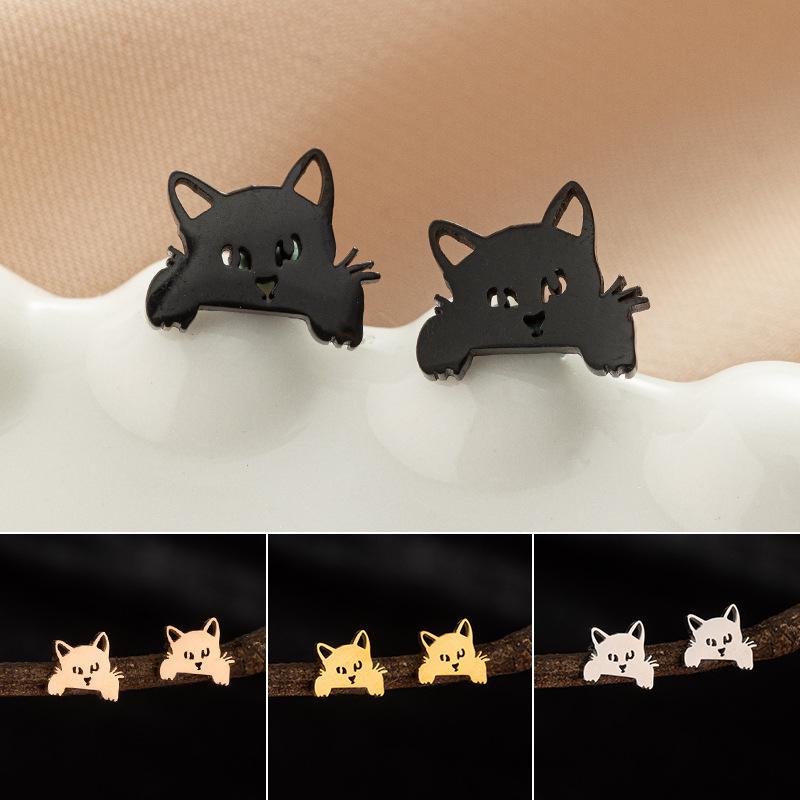 Japanese Small Cat Stud Earrings for Women – Cute Korean Style Animal Accessories