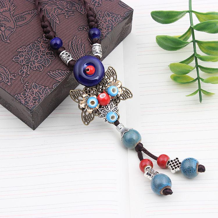 Original Ethnic Style Versatile Clothing Accessories Flower Pendant Temperament Long Necklace Retro Pendant Sweater Chain Autumn and Winter