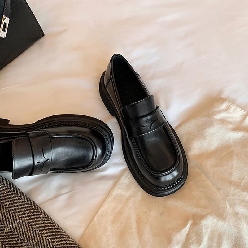 

Женские лоферы с круглым носком на платформе, на массивном среднем каблуке, в лаконичном дизайне, женская модная обувь, весенне-осенняя обувь черного, темно-кофейного цвета 40 35 чёрный