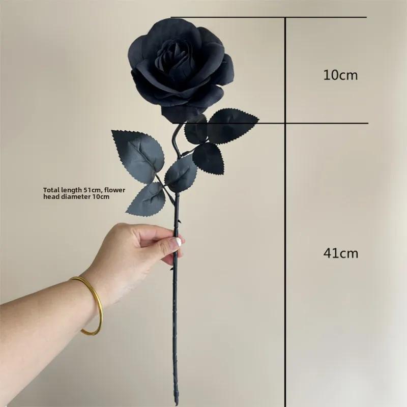 5pcs 51cm Silk Black Rose Artificial Flower Head Bouquet Home Living Room Wedding Chritmas Decoration New Year Decoration