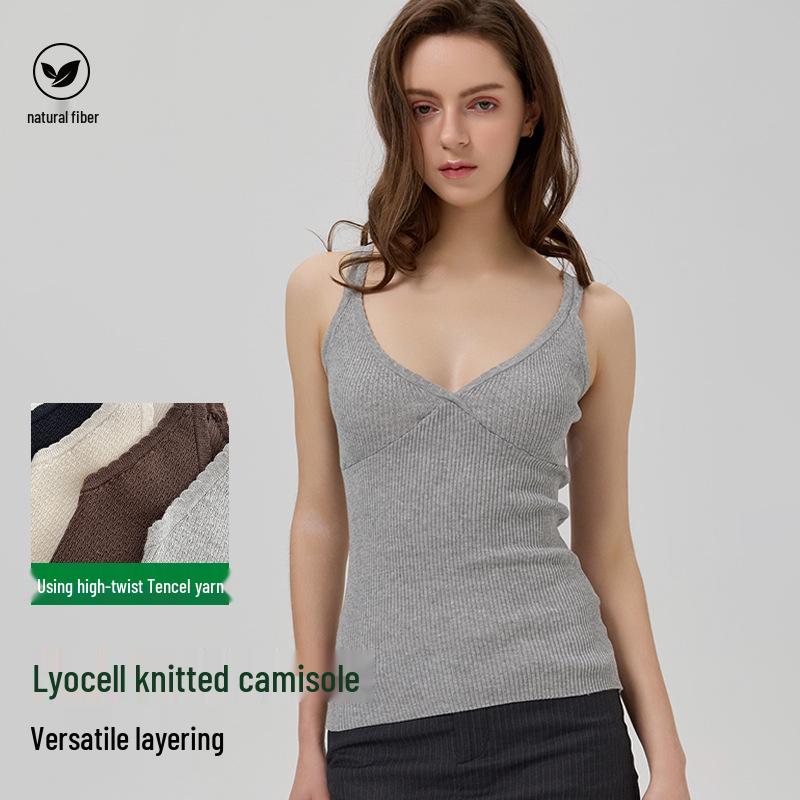 Women's Slimming V-Neck Lyocell Knit Camisole – Breathable, Sleeveless Base Layer for Summer
