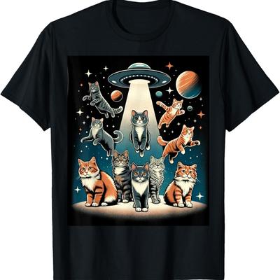 Fantasy Weltraum Kätzchen Liebhaber Niedliches Alien Meme Katze T-Shirt für Männer Frauen Kinder