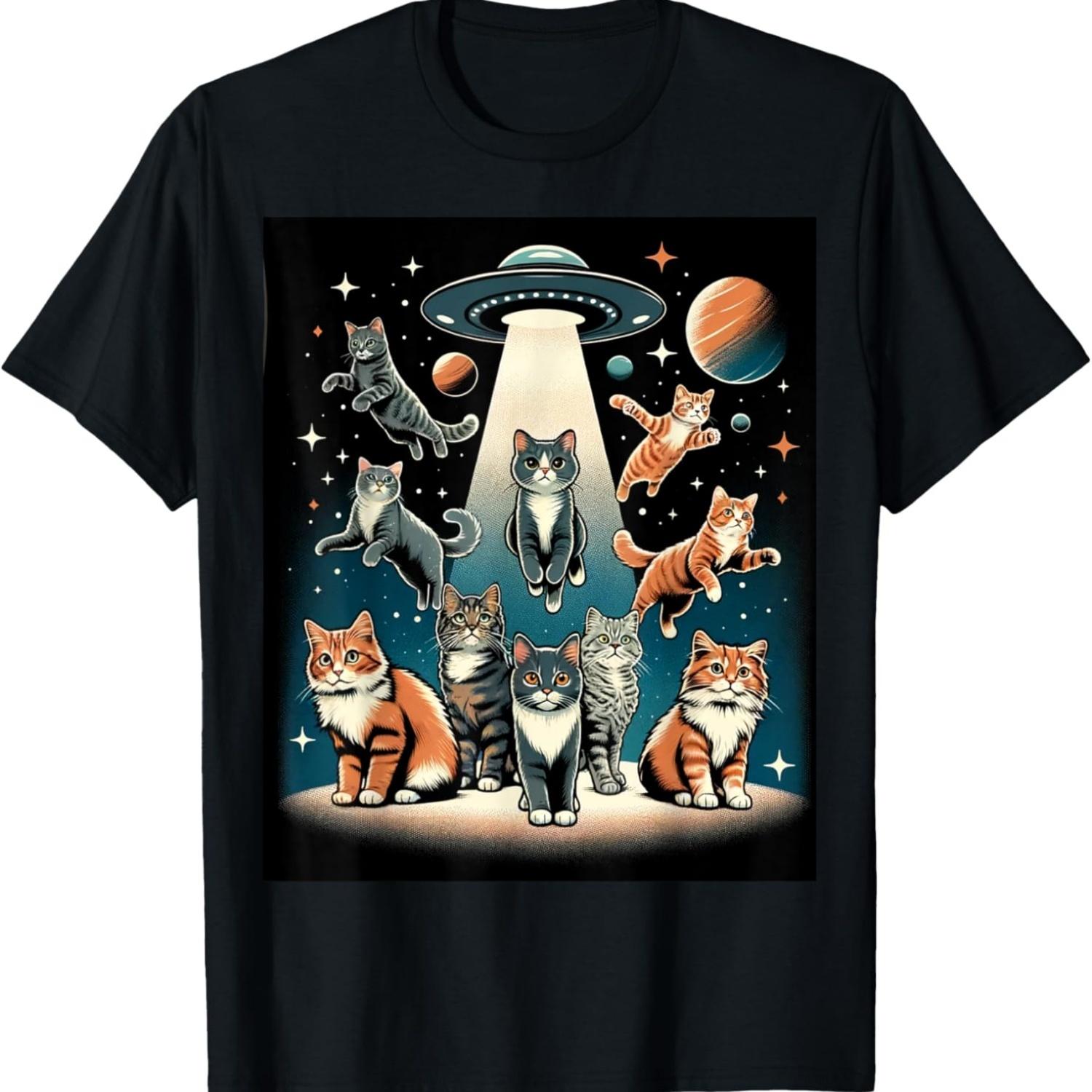 

Fantasy Space Kitten Lover Cute Alien Meme Cat T-Shirt for Men Women Kids S чёрный